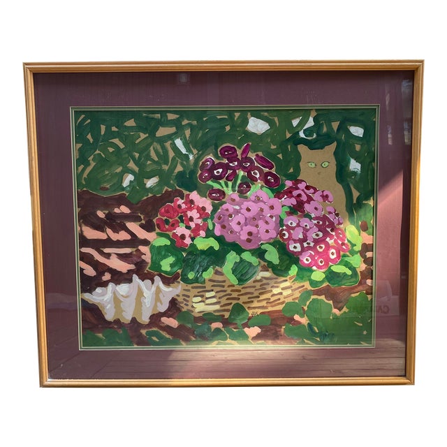 Johannes Lotz Original Framed Cat Painting For Sale