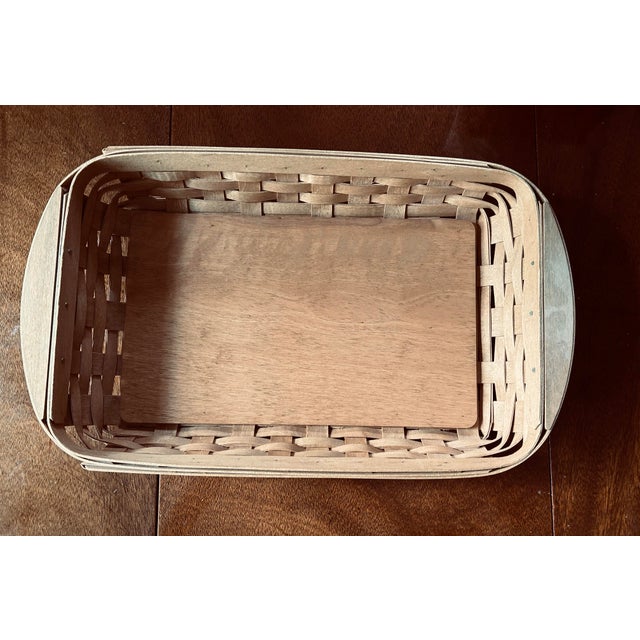 Longaberger Handwoven Oblong Rectangle Basket w/ Handles Signed 2004. Nice wood bottom.Tip handle to handle 16.5", inside...