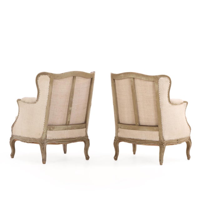 Wood Pair of French Painted Bergères With New Upholstery, C. 1900 For Sale - Image 7 of 7