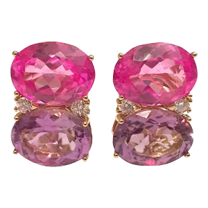 Christina Addison Grande Gum Drop Earrings With Pink Topaz, Amethyst and Diamonds - a Pair