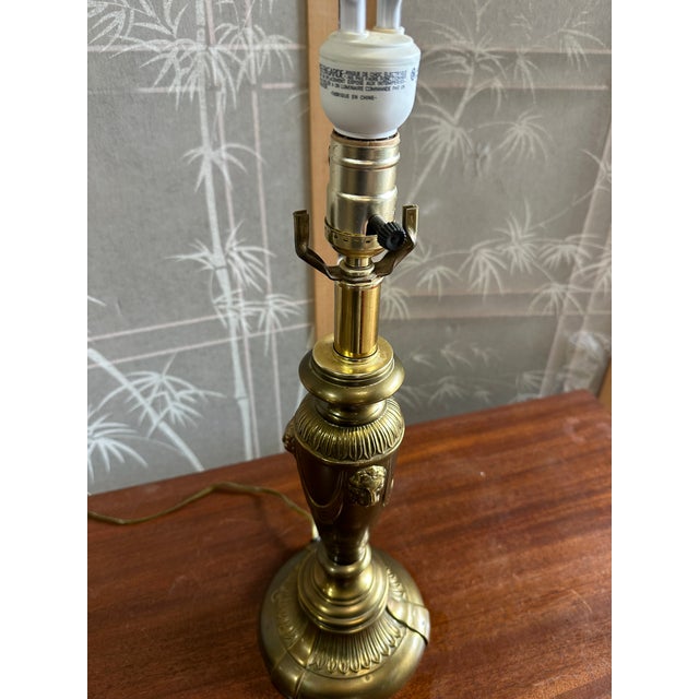 1970s Brass Skinny Table Lamp With Lion Head Details For Sale - Image 4 of 8