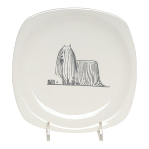 Vintage Porcelain Square "Lhasa Apso" Plate by Al Hirschfeld for Paden City Pottery