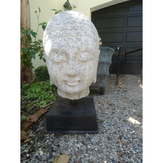 Asian Massive Vintage Carved Stone Budda Head For Sale - Image 3 of 7