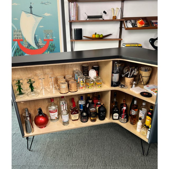 Free Standing Large Boomerang Shaped Home Bar With Brushed Metal Accent For Sale In Los Angeles - Image 6 of 10