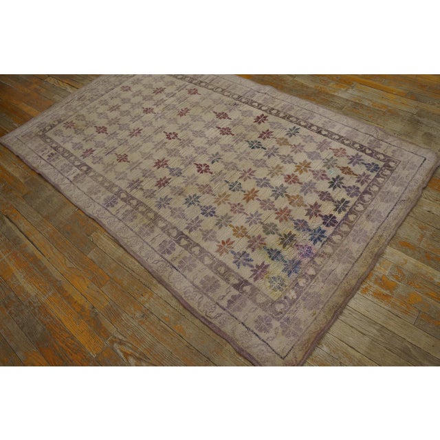 1920s Ivory Purple Geometric Triban Antique Indian Cotton Agra Rug 3'10" X 6'8" Pile Knotted Carpet For Sale - Image 4 of 13