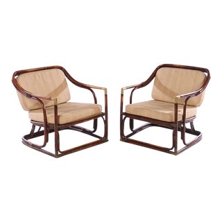 1970s French Bamboo Club Chairs With Bronze Accents - a Pair For Sale