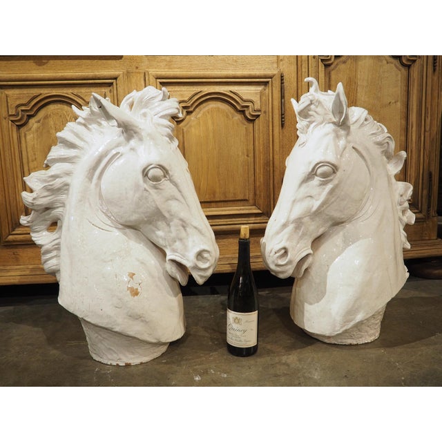 Pair of Large Glazed Terracotta Horse Busts From Italy, Circa 1950 For Sale In Dallas - Image 6 of 18