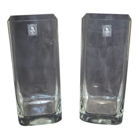Castilian Square Glass Vases- A Pair For Sale