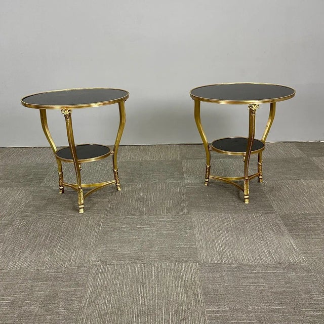 Pair of French Rams Head Gueridon, End or Side Tables, Black Marble Top, Bronze For Sale - Image 4 of 13