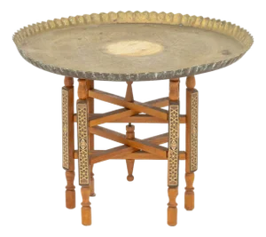 Persian Brass Tray Top Folding Wood Table