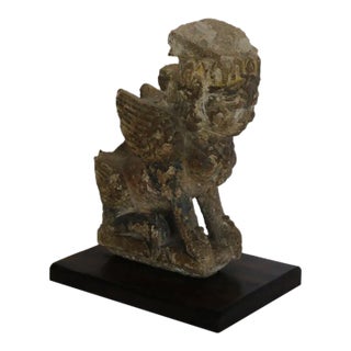 Hand Carved Stone Mystical Creature With Wood Base For Sale