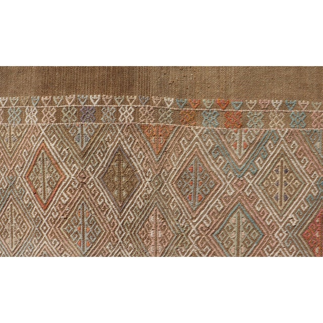 Mid 20th Century Geometric Diamond Stripe Turkish Vintage Kilim Rug in Warm Earth Tones For Sale - Image 5 of 10