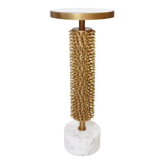 Matthew Izzo Home - Talia Gold Urchin, Marble, and Mirror Accent Table For Sale
