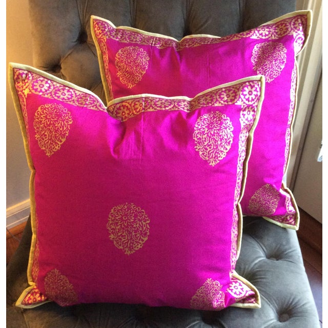 Silk Magenta & Gold Block Print Pillows A Pair Chairish