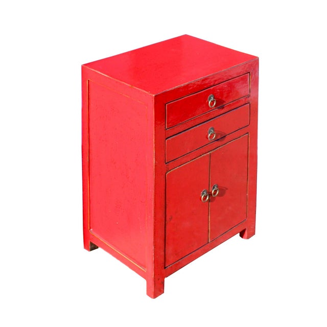 Distressed Red Lacquer Two Drawers End Table Nightstand Chairish