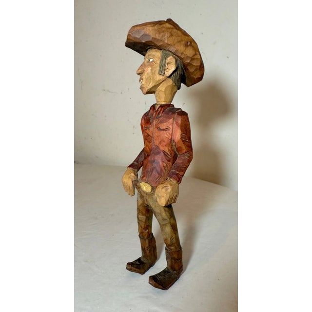 Folk Art 1980s Exquisite Signed Hand Carved Wood Folk Art Man Cowboy Sculpture Statue Figure For Sale - Image 3 of 13