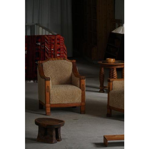 Wood Art Deco Danish Armchairs in Oak and Shearling Lambswool, 1930s, Set of 2 For Sale - Image 7 of 18