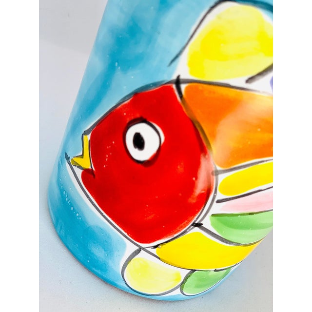 Blue Vintage Folk Art Italian ‘La Musa’ Hand Painted Fish Ceramic Vase, Vessel, Canister For Sale - Image 8 of 10