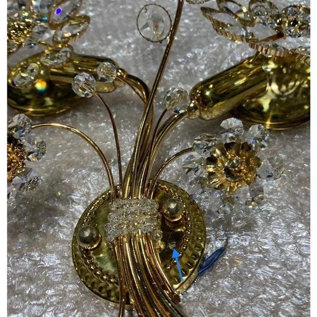 Glass Crystal Palwa Sconce, Wall Light, Vintage Hollywood Regency 24 Karat Gold, 1960s For Sale - Image 7 of 9