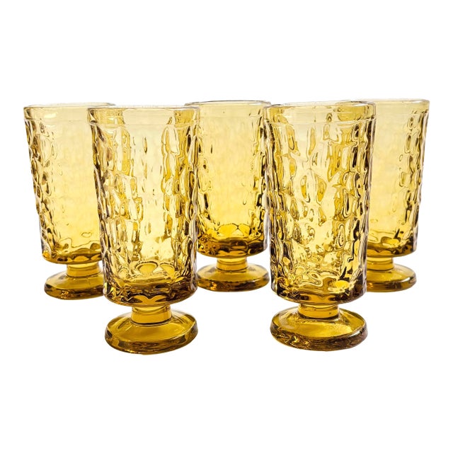 Fostoria Pebble Beach Yellow Water Goblets - Set of 5 For Sale