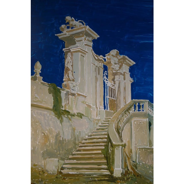 Mid 20th Century Study for a Painting of a Classic Italian Garden Courtyard with Gate on Board For Sale - Image 5 of 8