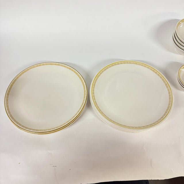 1950s Mediterranean Homer Laughlin Restaurant Quality Gold Greek Key Banded Dinnerware - 19 Pieces For Sale - Image 4 of 11