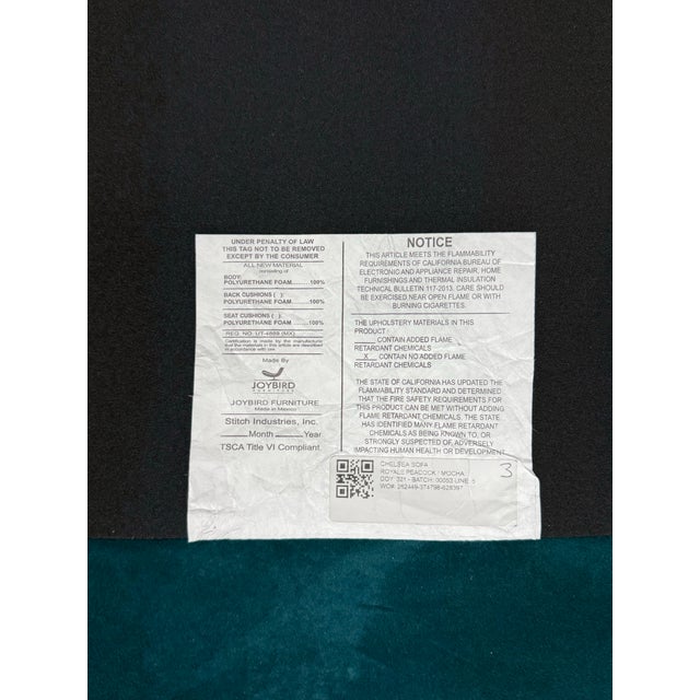 Joybird Chelsea Sofa, Royal Peacock For Sale - Image 11 of 12