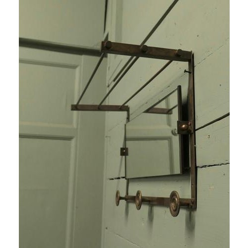1930s Arts and Crafts French Brass Hall Mirror with Shelf and 3 Coat Hooks, 1930 For Sale - Image 5 of 7