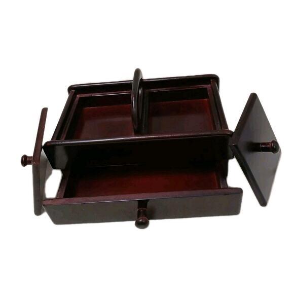 The Bombay Company Wood Sewing Box Jewelry Organizer Desk Drawer Top Handle Vintage For Sale In San Diego - Image 6 of 16