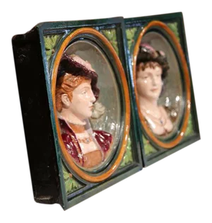 French Hand-Painted Barbotines Plaques - A Pair