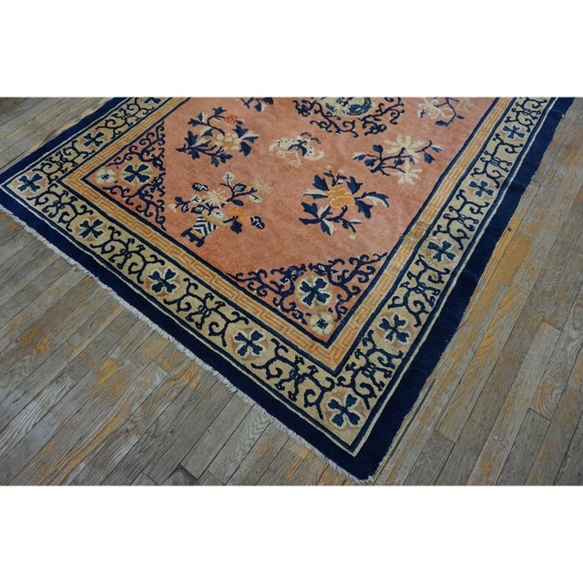 1890s Classic Medallion Antique Peking Chinese Wool Coral Hand Knotted Small Rug For Sale In New York - Image 6 of 9