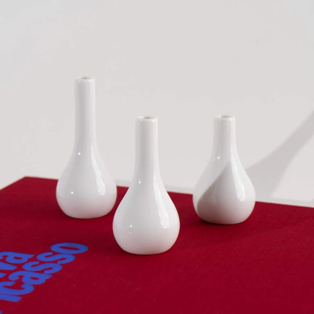 Vintage Fitz & Floyd white porcelain bud flower vases. From the " La Ronde" collection circa 1970s. Set of 3 in different...