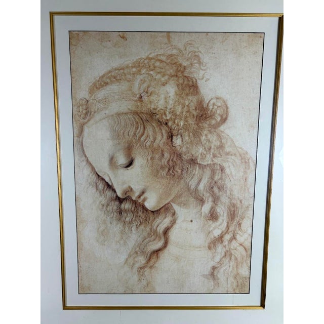Cream Large Framed Leonardo Da Vinci "Head of a Woman" (La Scapigliata) Fine Art Print For Sale - Image 8 of 12