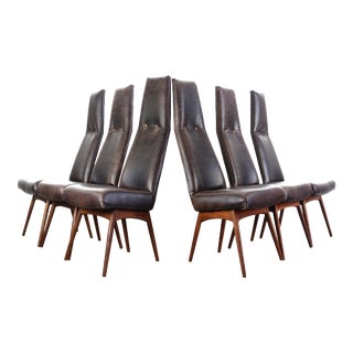 Highback Model 2051-C Dining Chairs by Adrian Pearsall in Faux Leather & Walnut - Set of 6 For Sale