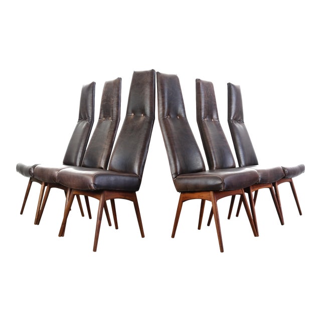 Highback Model 2051-C Dining Chairs by Adrian Pearsall in Faux Leather & Walnut - Set of 6 For Sale