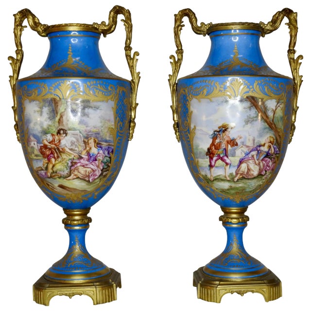 19th Century Sevre Urns Painted by e.f. Roger For Sale