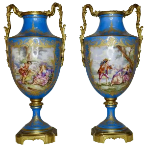 19th Century Sevre Urns Painted by e.f. Roger