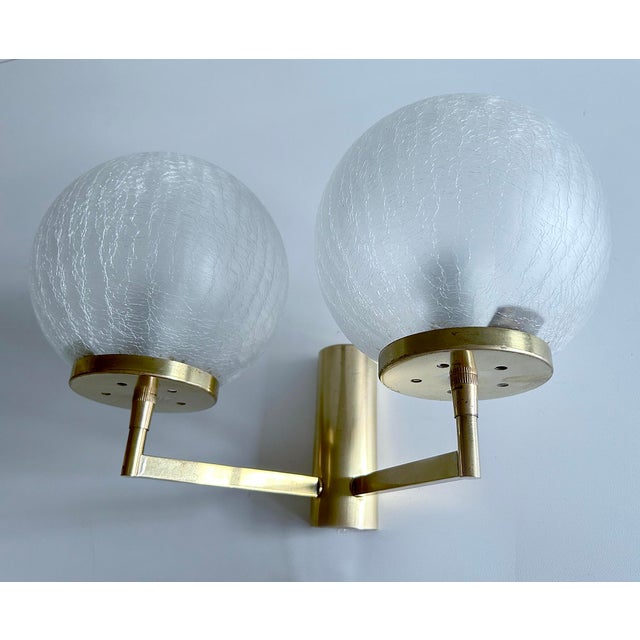 Mid-Century Modern Vintage Glass and Brass Sconces, Set of 2 For Sale - Image 3 of 18