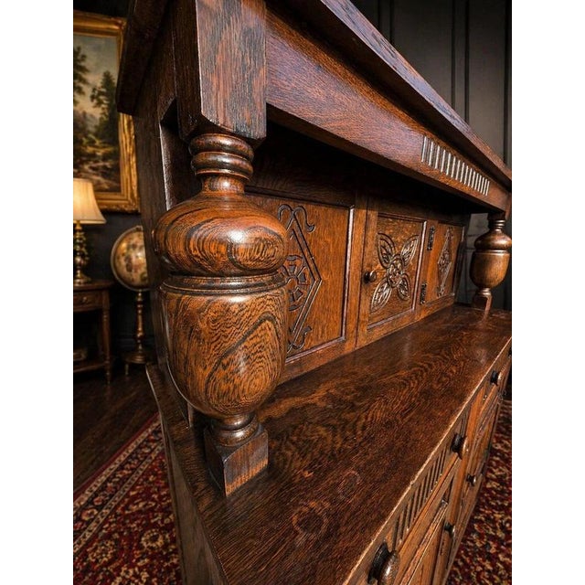 Antique Arts & Crafts Carved Quarter-Sawn Oak Sideboard Dresser For Sale - Image 9 of 12