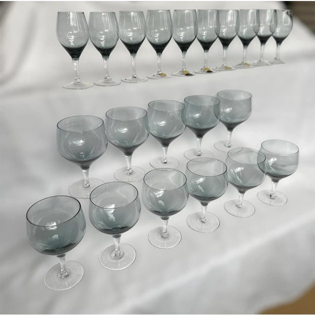 Mid-Century Modern Royal Moselle Blue Nova Smoke Water and Wine Glassware Drinkware Set, Made in Austria- 21 Pieces Large Set Barware For Sale - Image 3 of 11