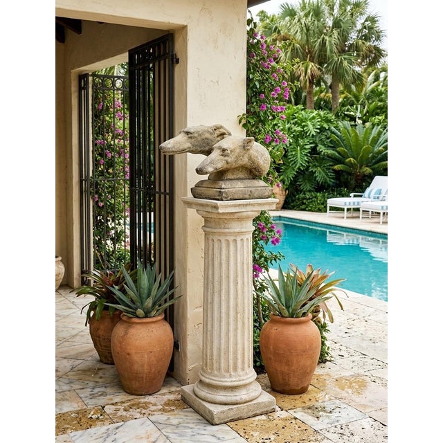 Stone Vintage English Cast Stone Double Greyhound Bust Sculpture For Sale - Image 7 of 9