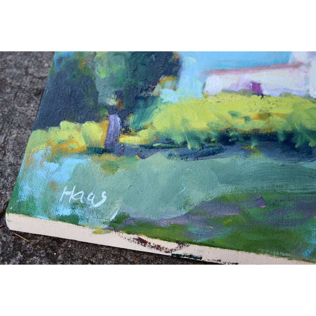 2020s Modern Impressionist Sunlit Farm Oil Landscape For Sale - Image 5 of 15