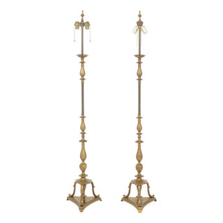 Modern Brass Tripod Floor Lamps, Pair For Sale