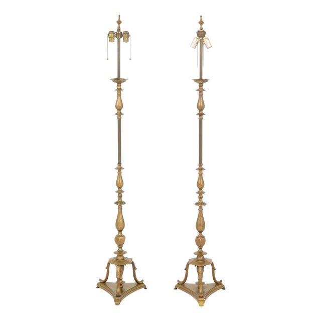 Modern Brass Tripod Floor Lamps, Pair For Sale