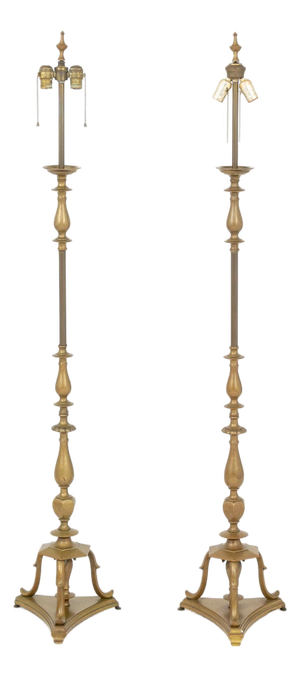Modern Brass Tripod Floor Lamps, Pair