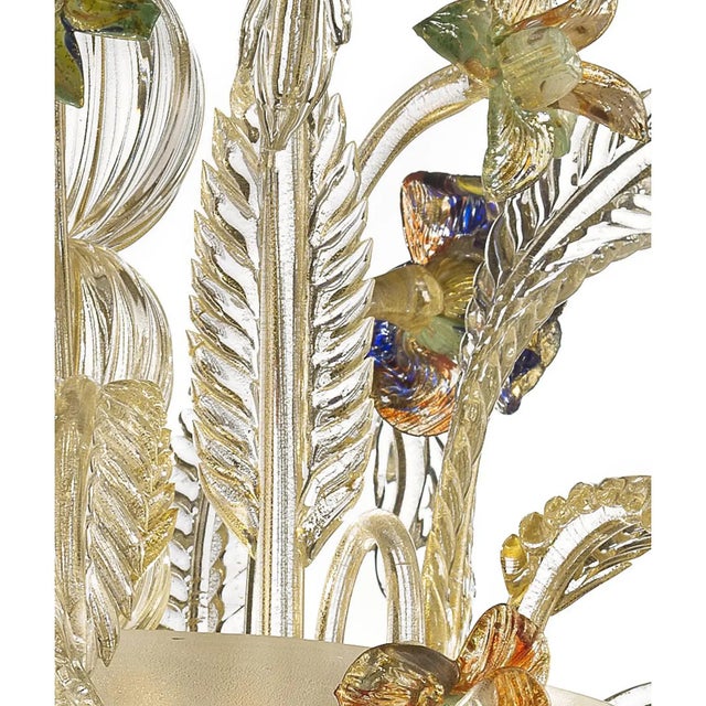 Venetian Lively chandlier with multicoored flowers and leaves pinched by ono to one Hignt- italian hand-craft murano glass...