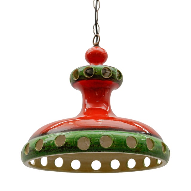 Large Handmade Ceramic Pendant Lamp, Italy, 1960s For Sale