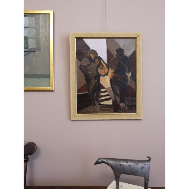 Mid-Century Modern 1958 Mid-Century Modern 'Crossing Paths' Vintage Abstract Figurative Oil Painting by Swedish Artist Ivar Morsing (1919-2009), Framed For Sale - Image 3 of 9