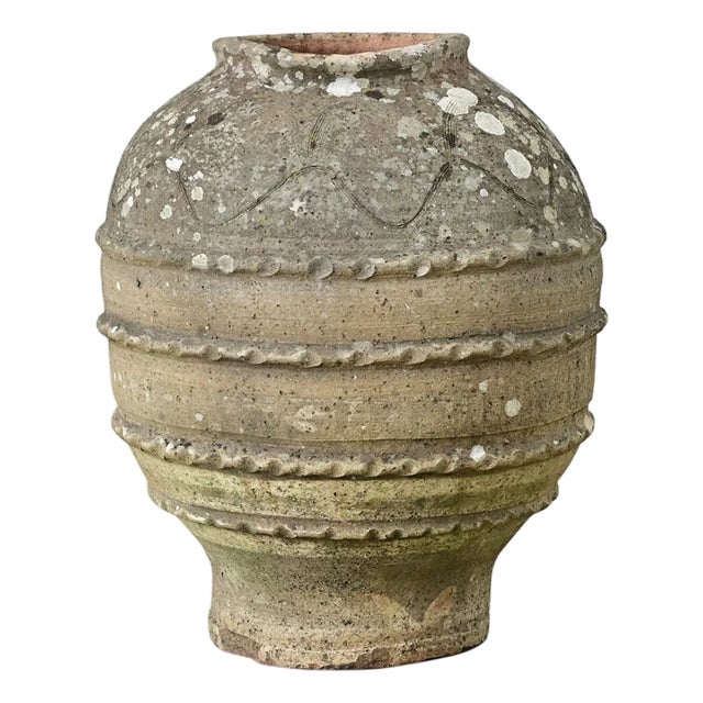 Spanish 19th Century Sgraffito Terracotta Olive Jar For Sale