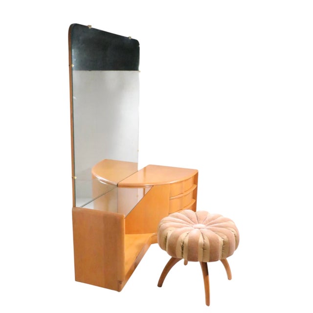 Hard to find Mid Century Heywood Wakefield vanity and stool for the sought after Sculptura series. The pieces are in...